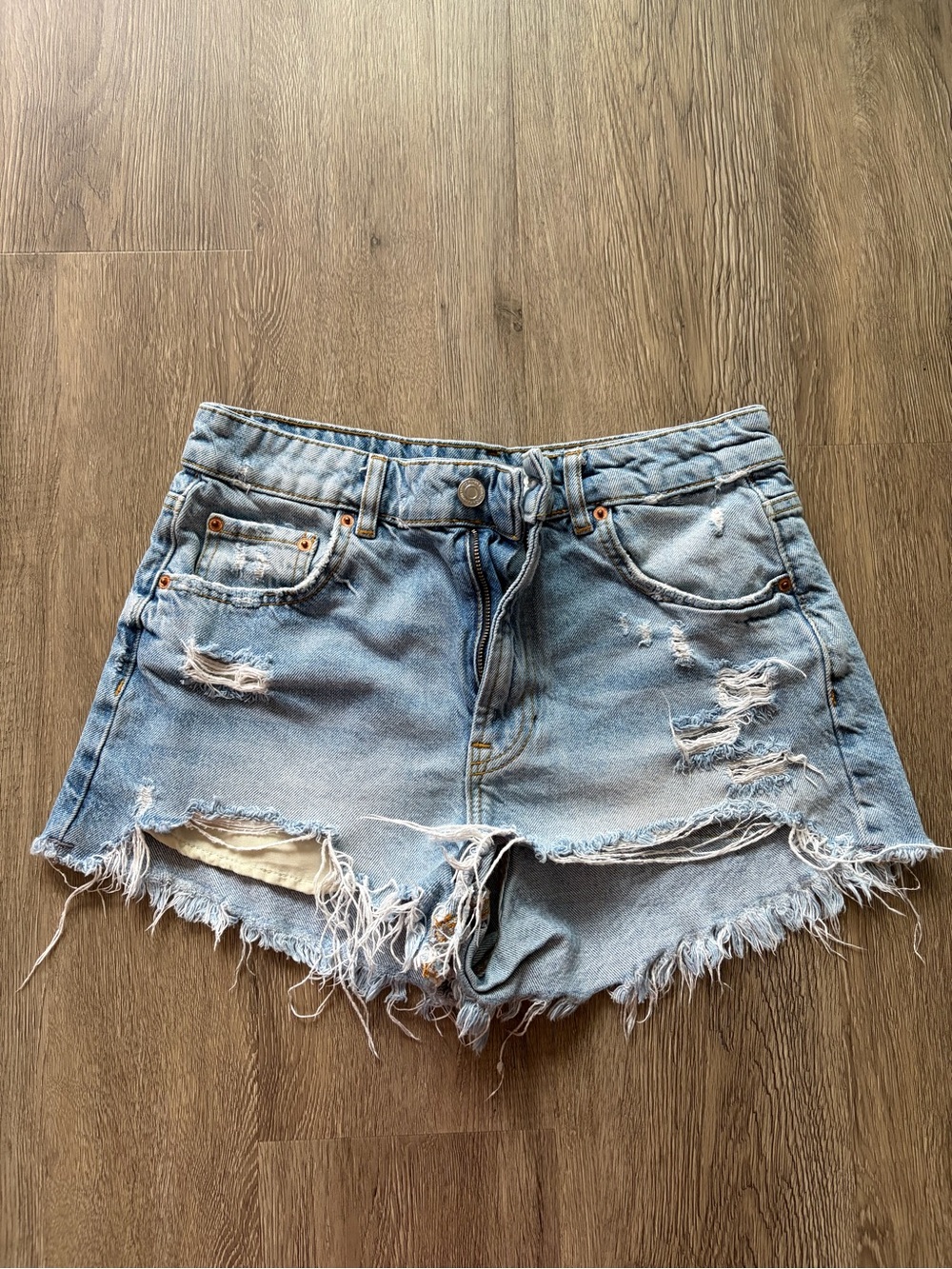 Zara Light Blue Distressed Denim Cutoff Shorts